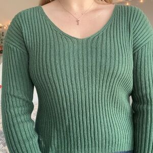 Wild Fable Ribbed V-Neck Sweater in Sage